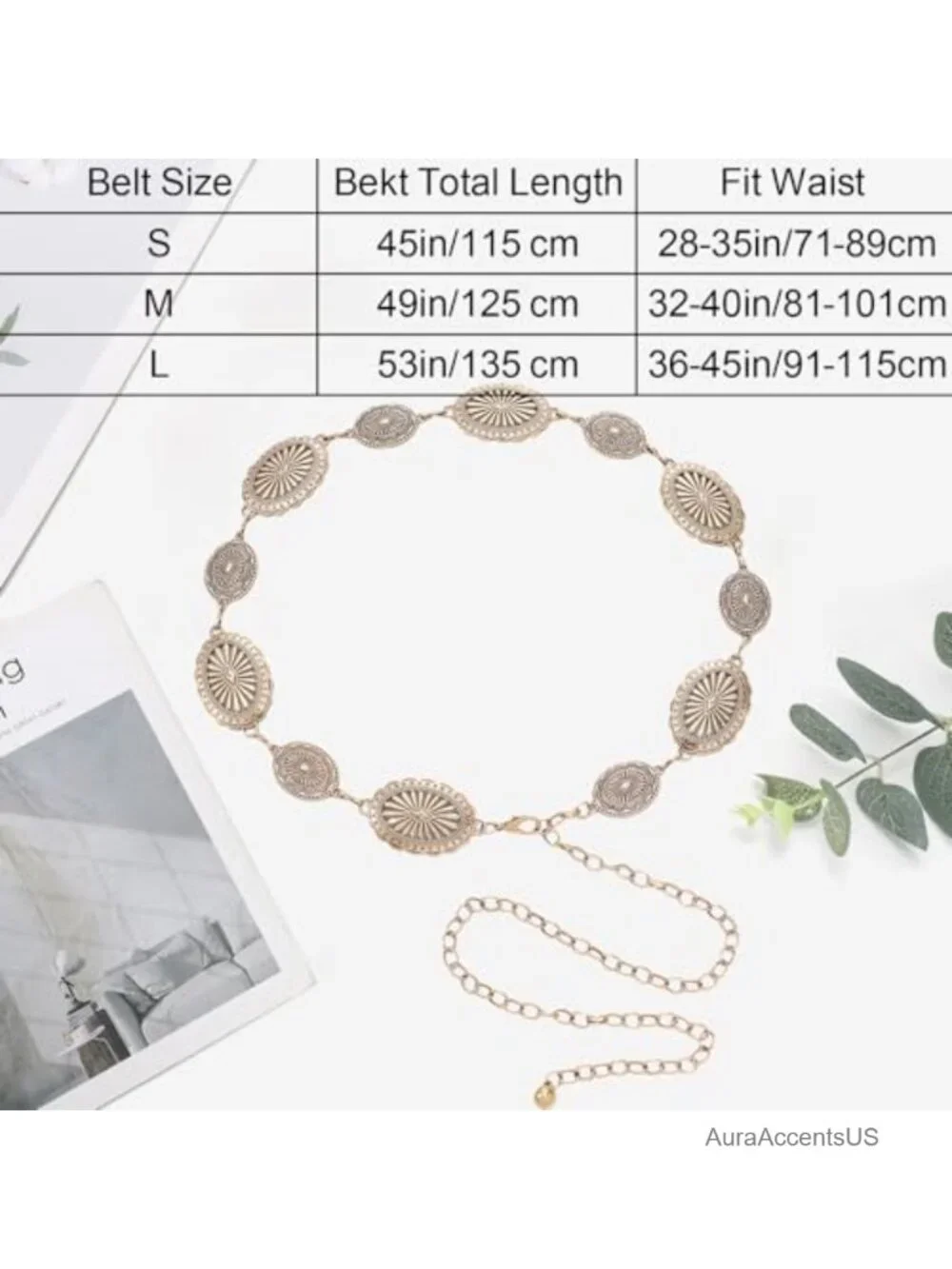 Western Chain Metal Belt for Women Waist Belts Cowgirl Link for Jeans Dresses